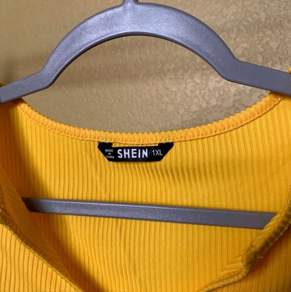 Shein Plus Size Yellow Mustard Notched Neck Rib-Knit, 1XL - Picture 2 of 4